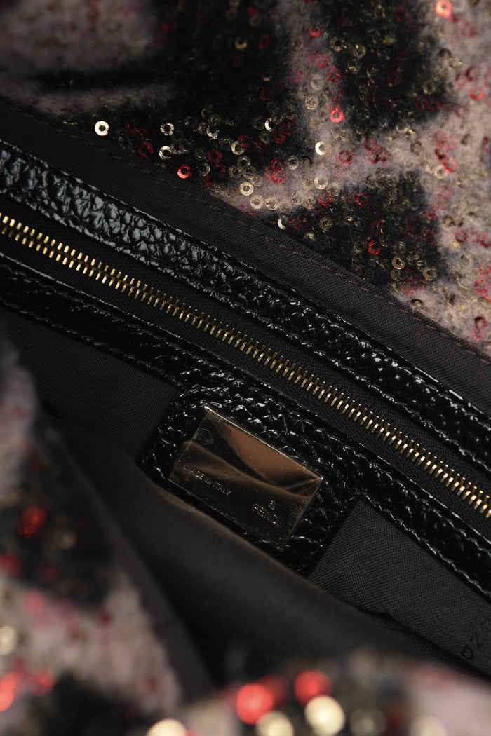 Vintage Fendi Sequin and Wool Monogram Shoulder Bag