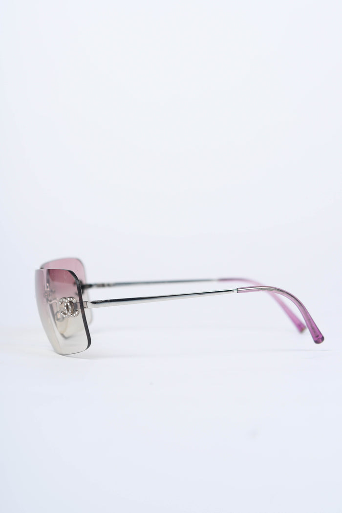 2000s Chanel Pink Gradient Diamanté Rectangular Sunglasses