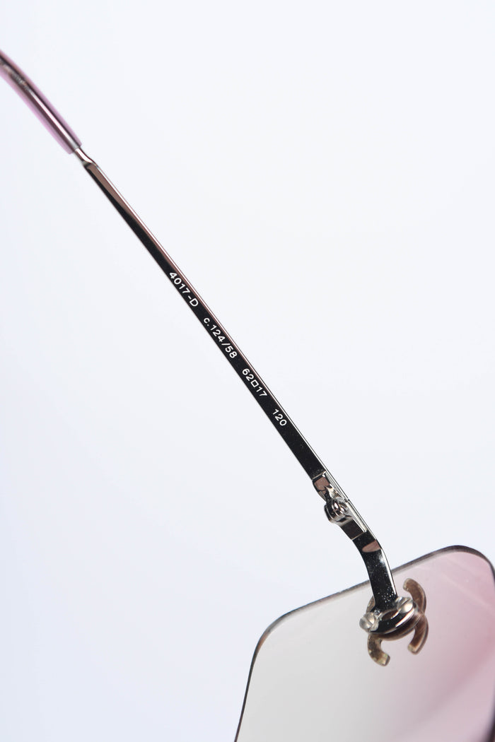 2000s Chanel Pink Gradient Diamanté Rectangular Sunglasses