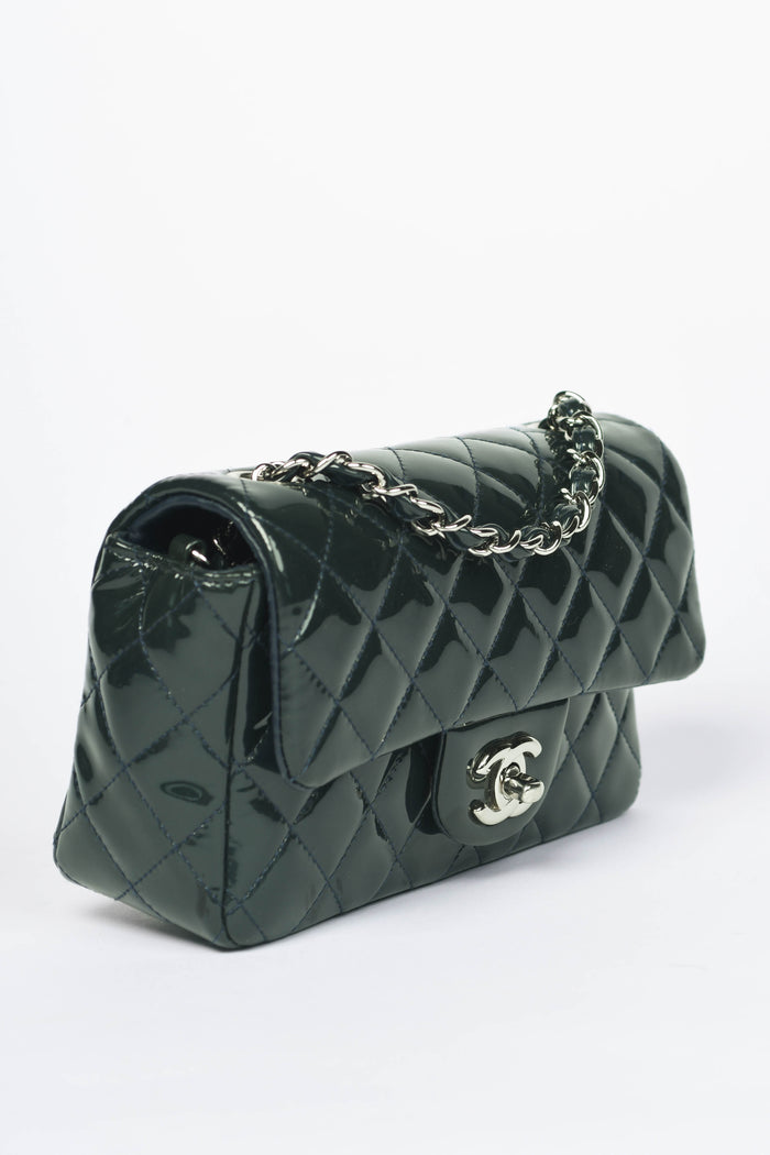 2010s Chanel Petrol Green Patent Leather Mini Rectangular Single Flap Bag