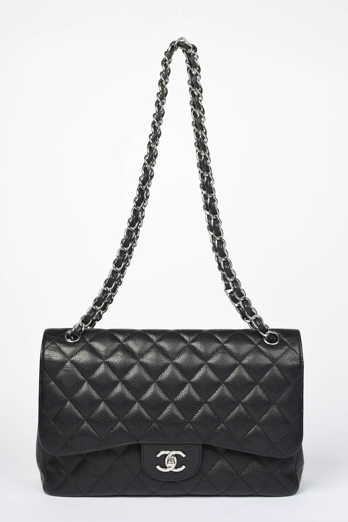 2010s Chanel Black Caviar Leather Jumbo Double Flap Bag