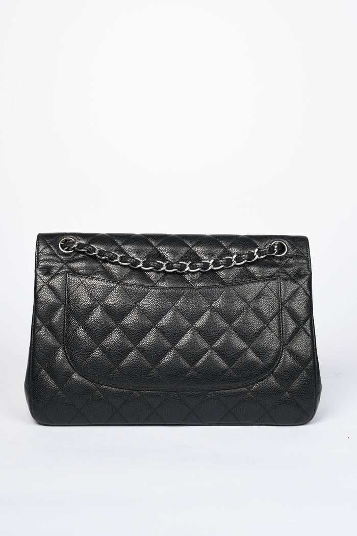 2010s Chanel Black Caviar Leather Jumbo Double Flap Bag