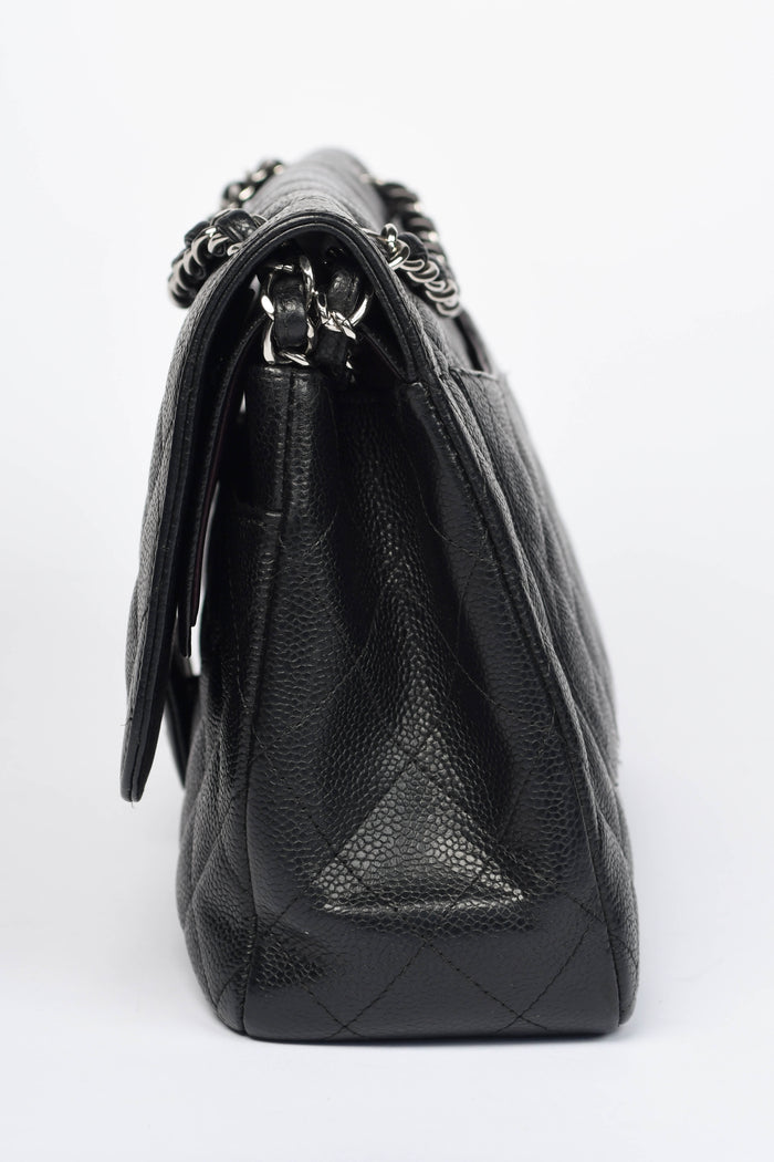 2010s Chanel Black Caviar Leather Jumbo Double Flap Bag