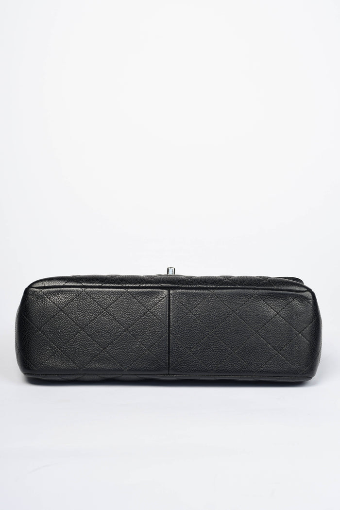 2010s Chanel Black Caviar Leather Jumbo Double Flap Bag