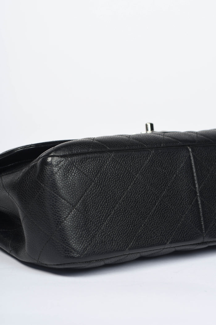 2010s Chanel Black Caviar Leather Jumbo Double Flap Bag