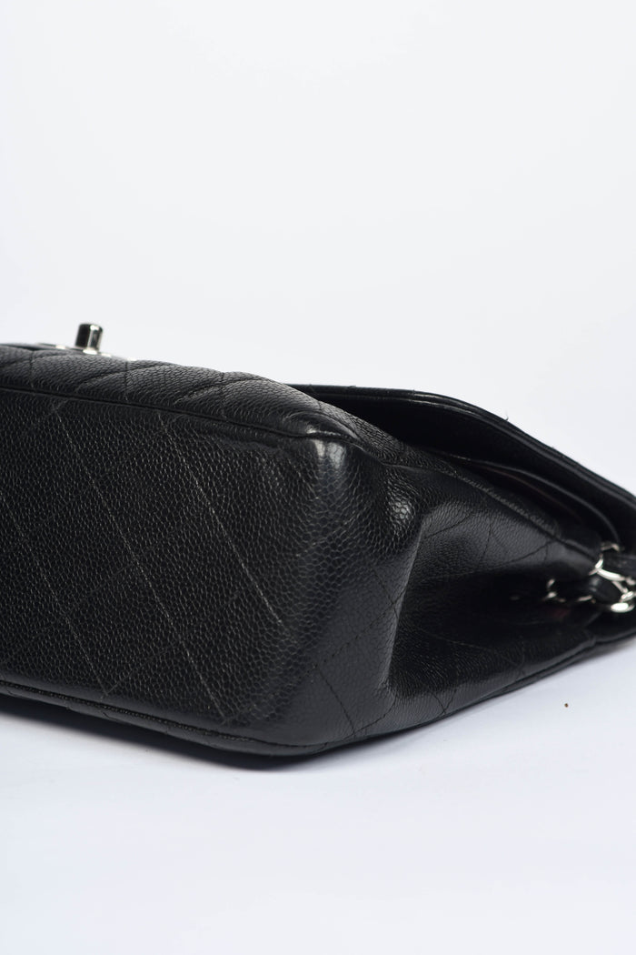 2010s Chanel Black Caviar Leather Jumbo Double Flap Bag