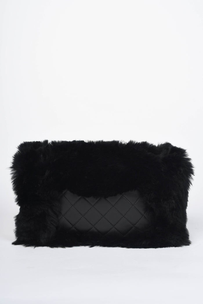 2010s Chanel Black Fur Single Flap Shoulder Bag
