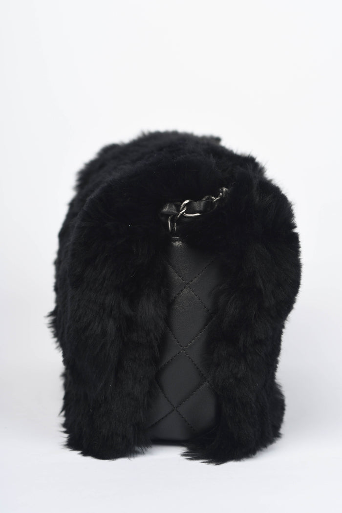 2010s Chanel Black Fur Single Flap Shoulder Bag