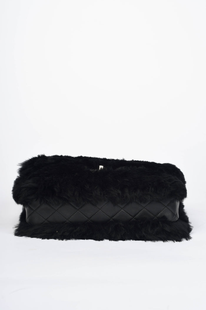 2010s Chanel Black Fur Single Flap Shoulder Bag