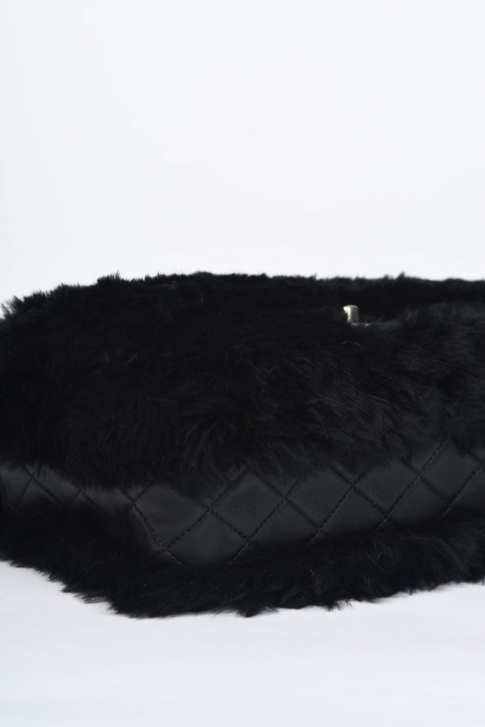 2010s Chanel Black Fur Single Flap Shoulder Bag