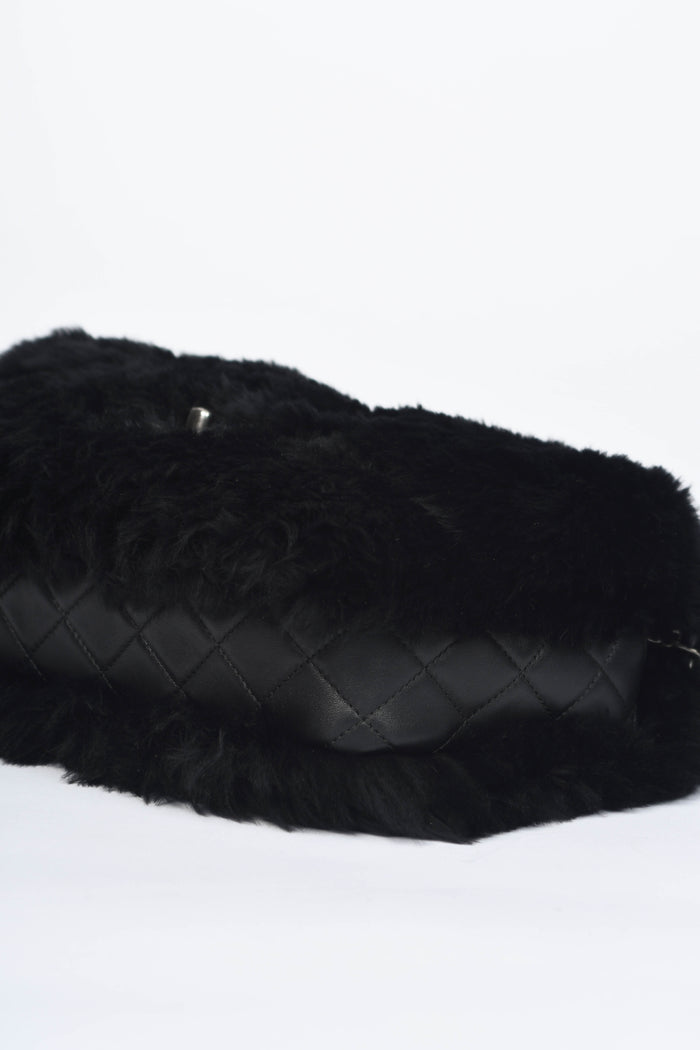 2010s Chanel Black Fur Single Flap Shoulder Bag