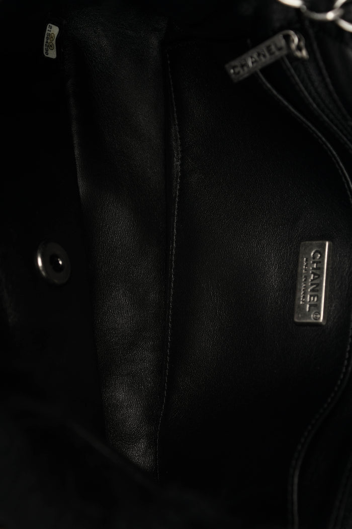 2010s Chanel Black Fur Single Flap Shoulder Bag