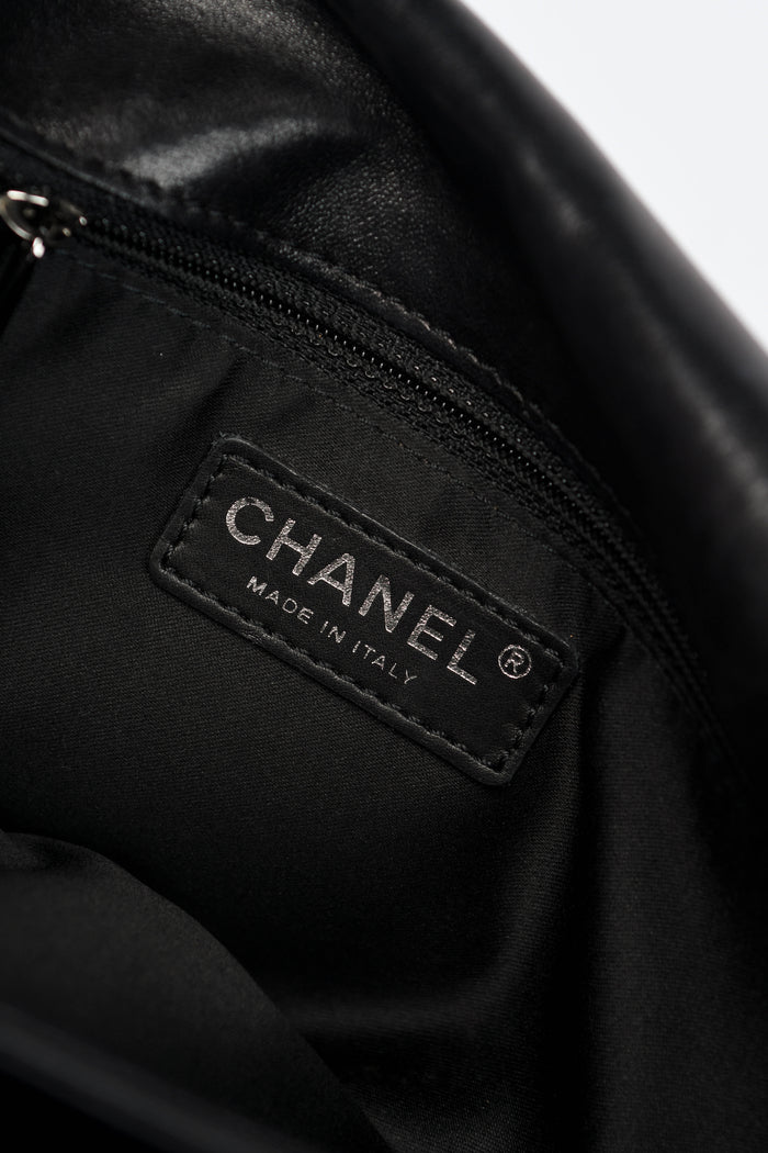 2010s Chanel Black Patent Leather Camellia Accordion Flap Shoulder Bag