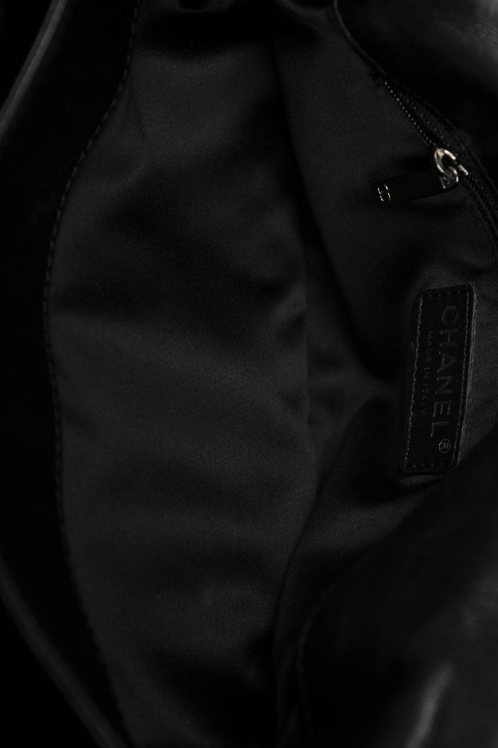 2010s Chanel Black Patent Leather Camellia Accordion Flap Shoulder Bag