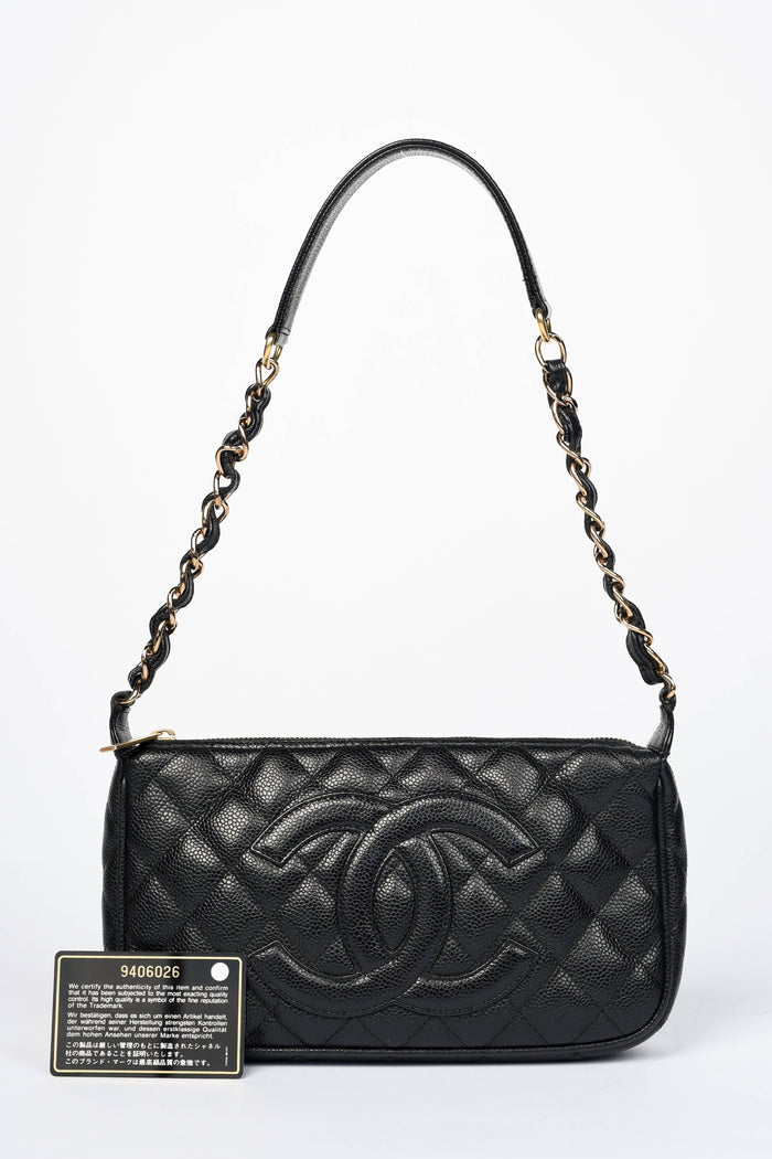 2000s Chanel Black Caviar Leather Timeless Pochette
