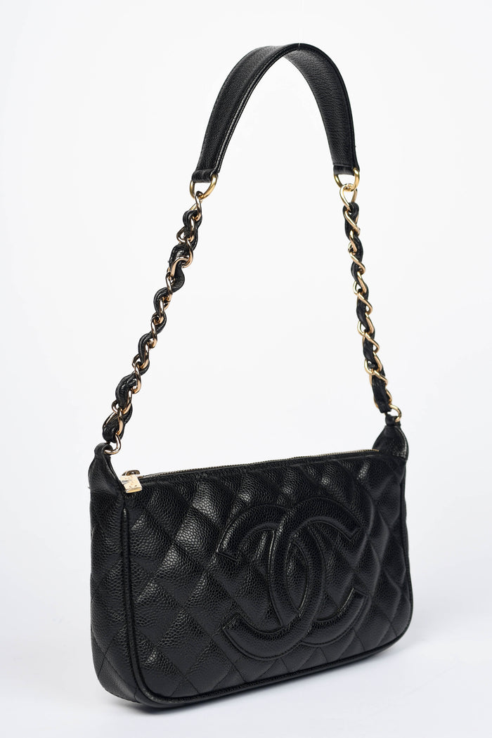 2000s Chanel Black Caviar Leather Timeless Pochette