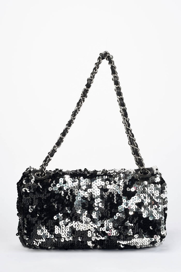 2000s Chanel Black Sequin CC Shoulder Bag