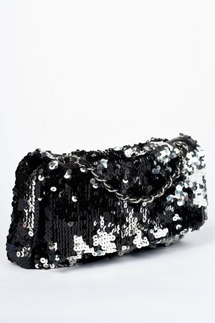 2000s Chanel Black Sequin CC Shoulder Bag