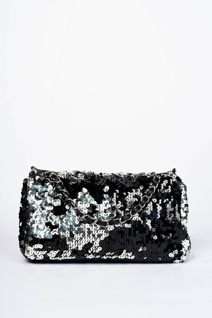 2000s Chanel Black Sequin CC Shoulder Bag