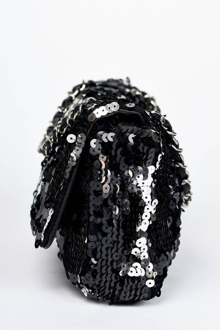 2000s Chanel Black Sequin CC Shoulder Bag