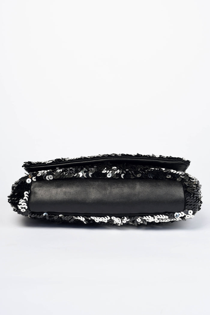 2000s Chanel Black Sequin CC Shoulder Bag