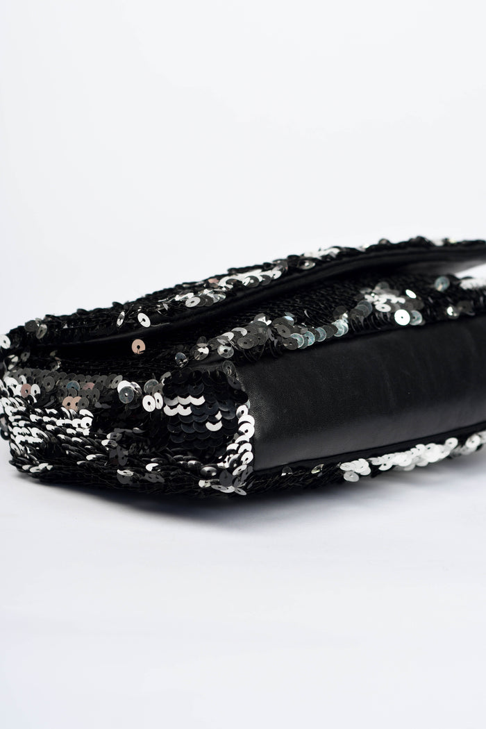 2000s Chanel Black Sequin CC Shoulder Bag