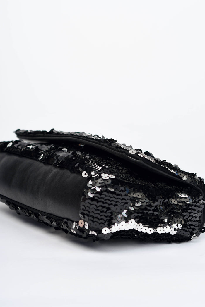 2000s Chanel Black Sequin CC Shoulder Bag