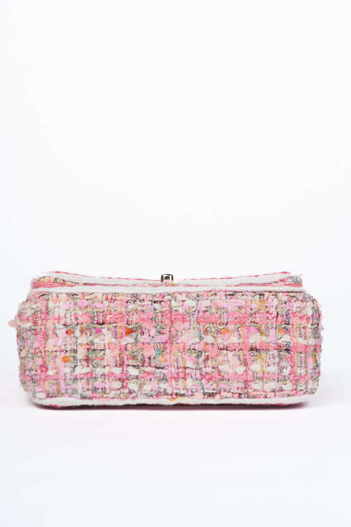 RARE 2019 Chanel Pink Tweed Mini Rectangular Single Flap Bag