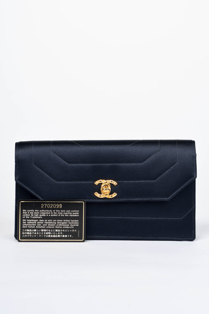 Vintage Chanel Midnight Blue Satin Clutch Bag