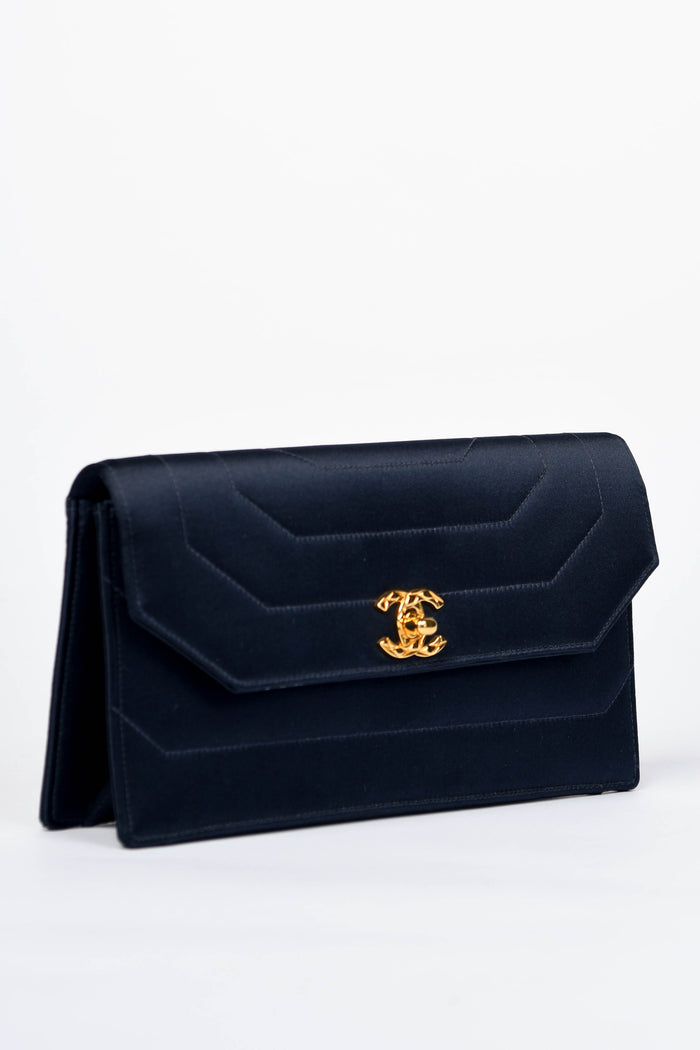 Vintage Chanel Midnight Blue Satin Clutch Bag
