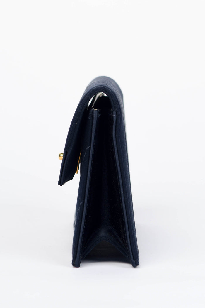 Vintage Chanel Midnight Blue Satin Clutch Bag