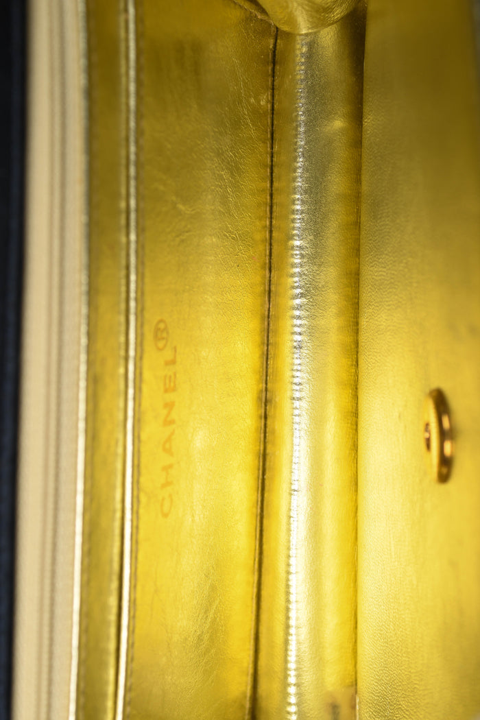 Vintage Chanel Midnight Blue Satin Clutch Bag