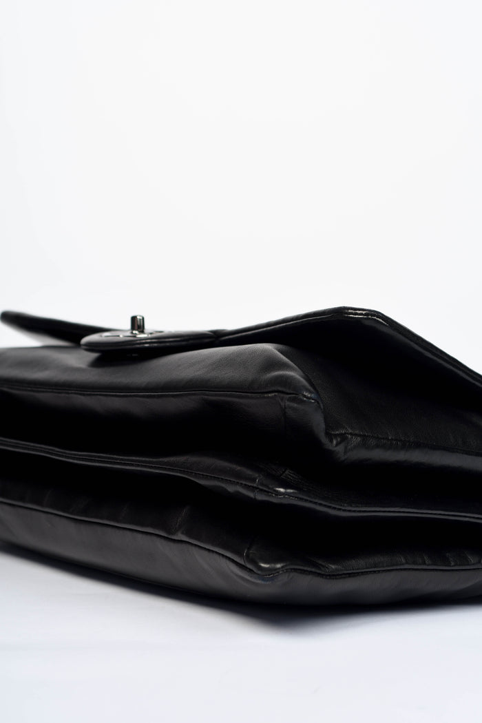 2000s Chanel Black Lambskin Leather Camellia Large Accordion Shoulder Bag