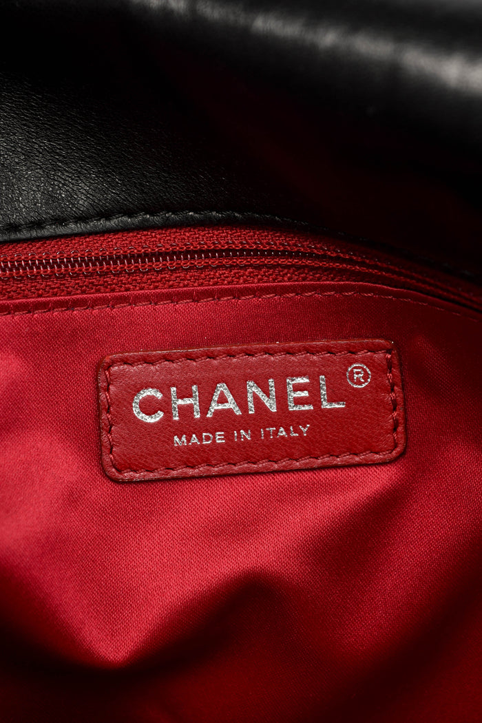 2000s Chanel Black Lambskin Leather Camellia Large Accordion Shoulder Bag