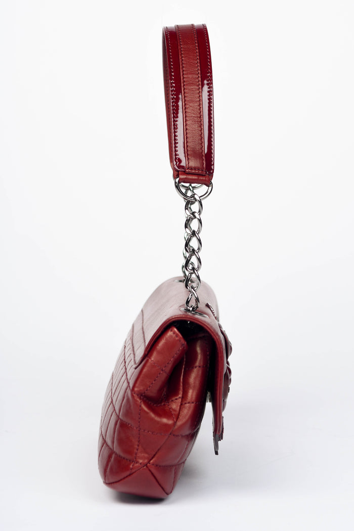 2000s Chanel Burgundy Leather No.5 Camellia Single Flap Shoulder Bag