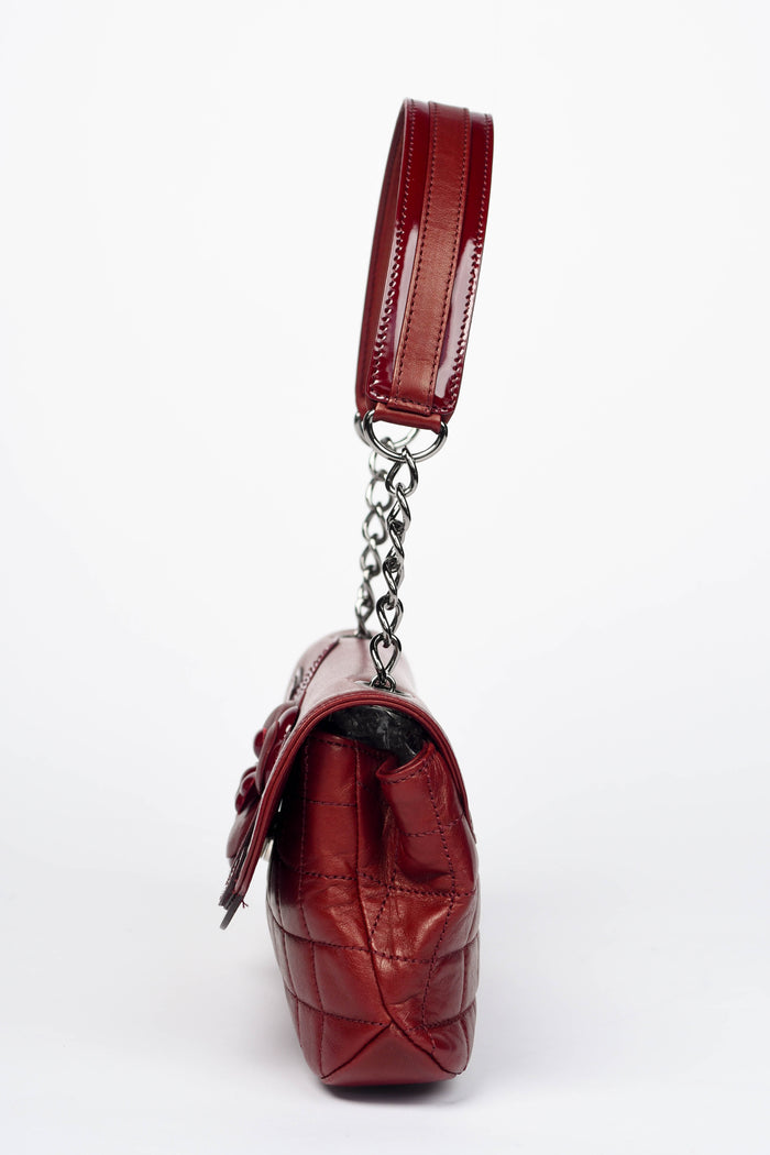 2000s Chanel Burgundy Leather No.5 Camellia Single Flap Shoulder Bag