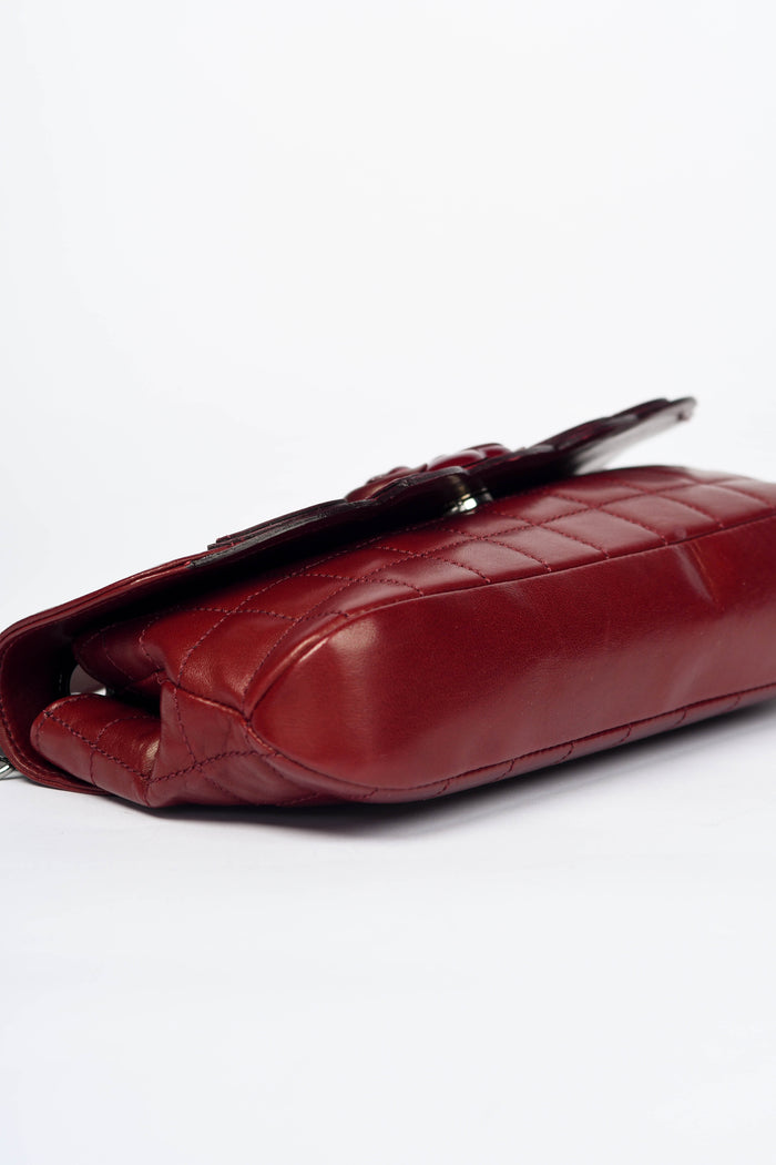 2000s Chanel Burgundy Leather No.5 Camellia Single Flap Shoulder Bag