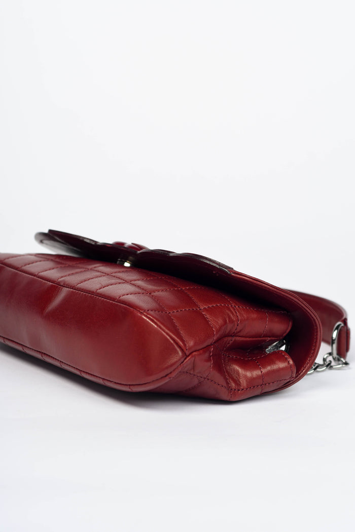 2000s Chanel Burgundy Leather No.5 Camellia Single Flap Shoulder Bag