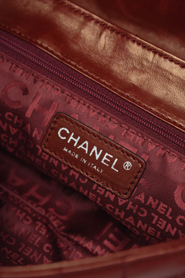 2000s Chanel Burgundy Leather No.5 Camellia Single Flap Shoulder Bag