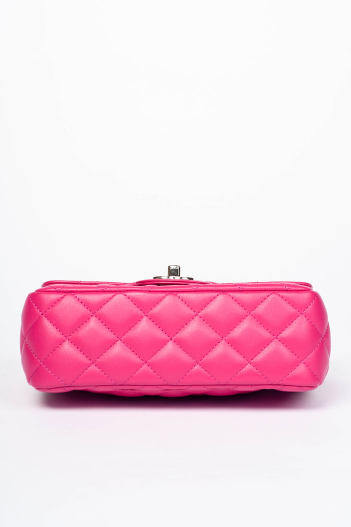 2020s Chanel Pink Lambskin Leather Mini Rectangular Diamanté Top Handle Bag