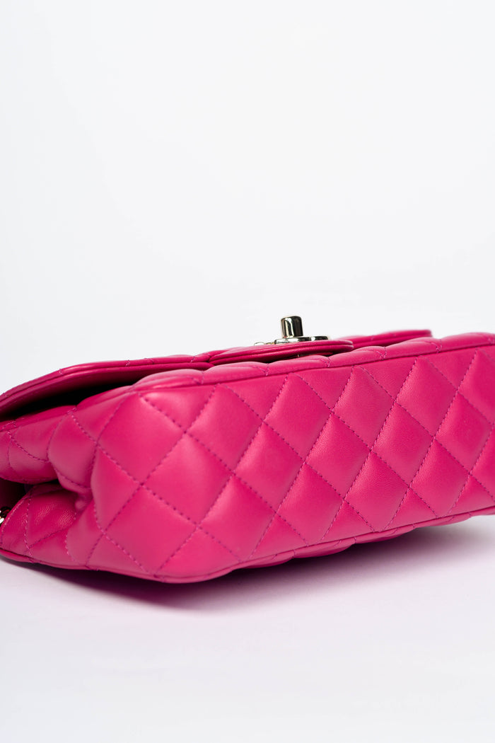 2020s Chanel Pink Lambskin Leather Mini Rectangular Diamanté Top Handle Bag