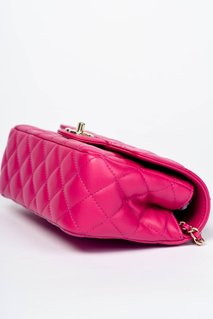 2020s Chanel Pink Lambskin Leather Mini Rectangular Diamanté Top Handle Bag