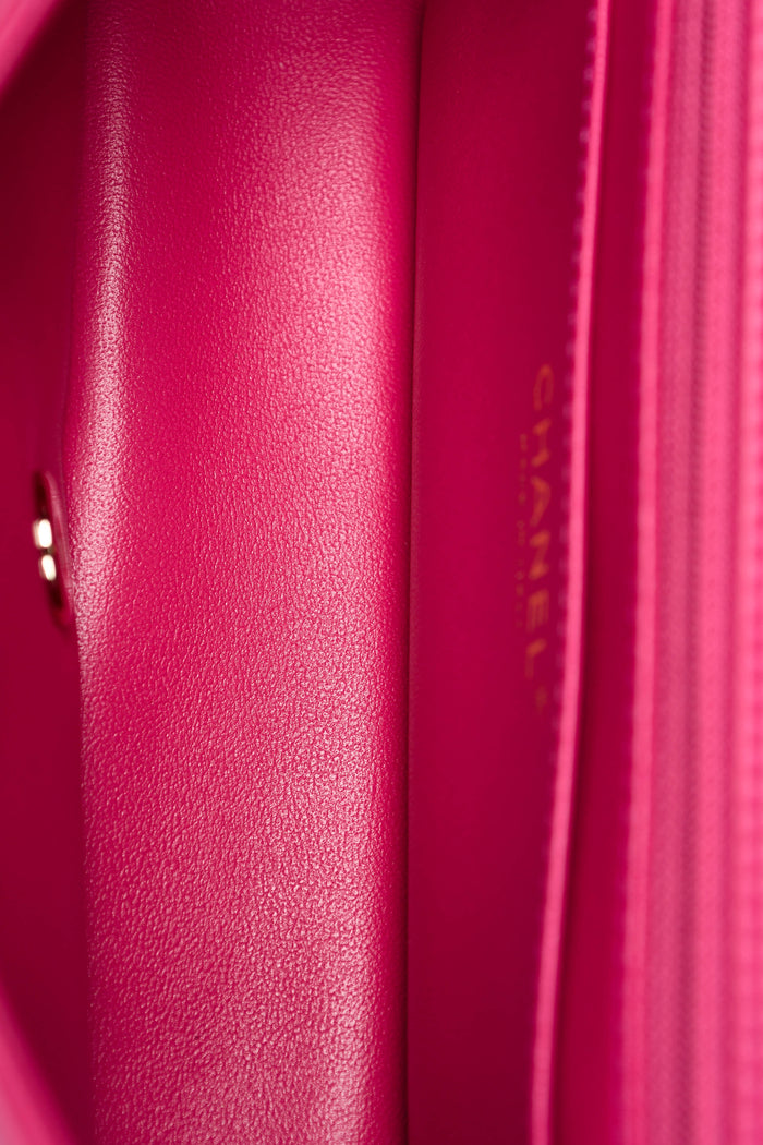 2020s Chanel Pink Lambskin Leather Mini Rectangular Diamanté Top Handle Bag