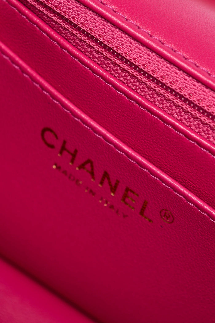 2020s Chanel Pink Lambskin Leather Mini Rectangular Diamanté Top Handle Bag
