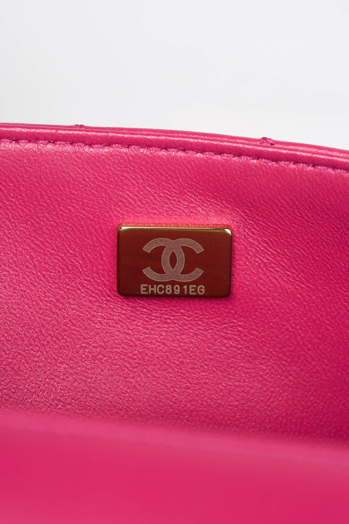 2020s Chanel Pink Lambskin Leather Mini Rectangular Diamanté Top Handle Bag