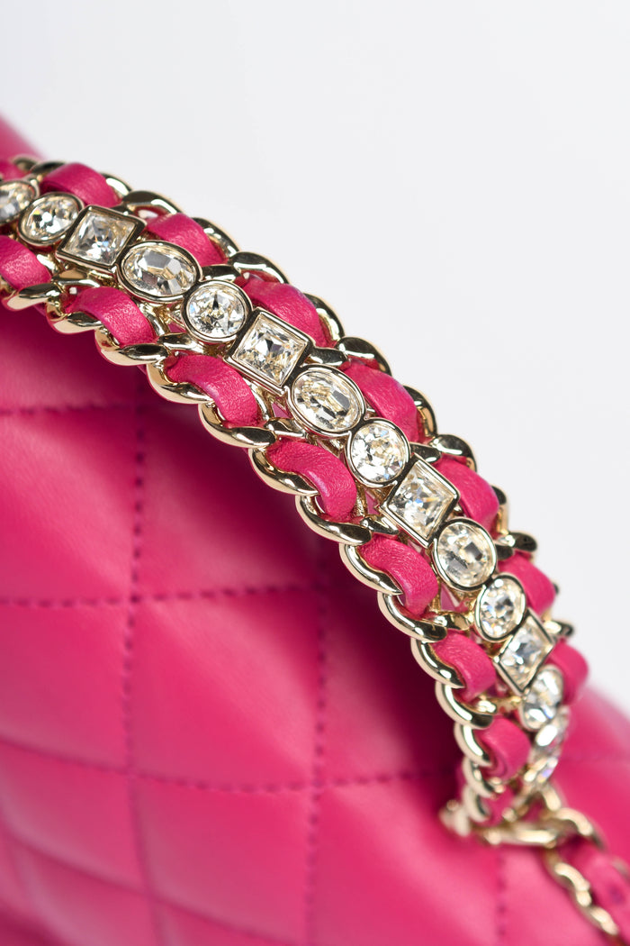 2020s Chanel Pink Lambskin Leather Mini Rectangular Diamanté Top Handle Bag