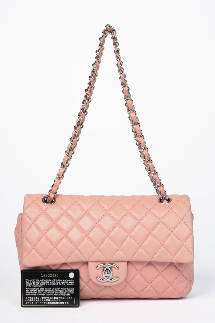 2000s Chanel Baby Pink Lambskin Leather Medium Double Flap Shoulder Bag