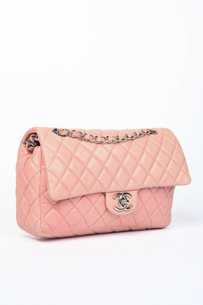 2000s Chanel Baby Pink Lambskin Leather Medium Double Flap Shoulder Bag