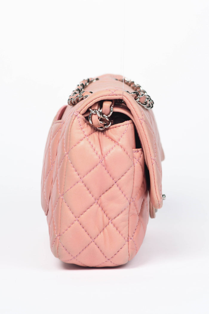 2000s Chanel Baby Pink Lambskin Leather Medium Double Flap Shoulder Bag