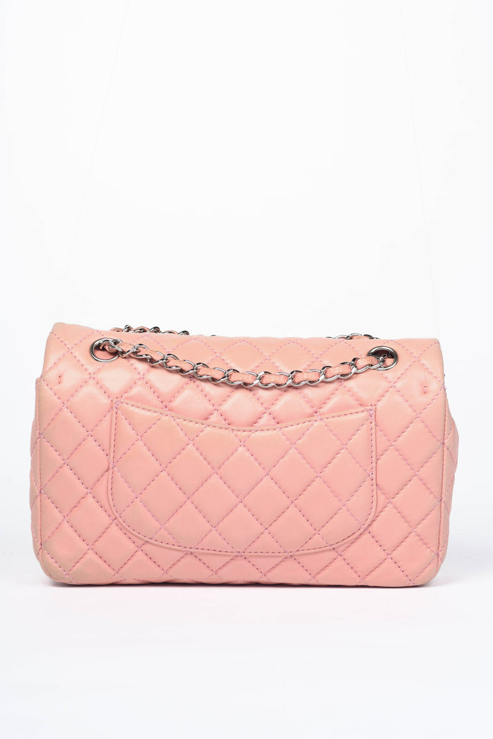 2000s Chanel Baby Pink Lambskin Leather Medium Double Flap Shoulder Bag